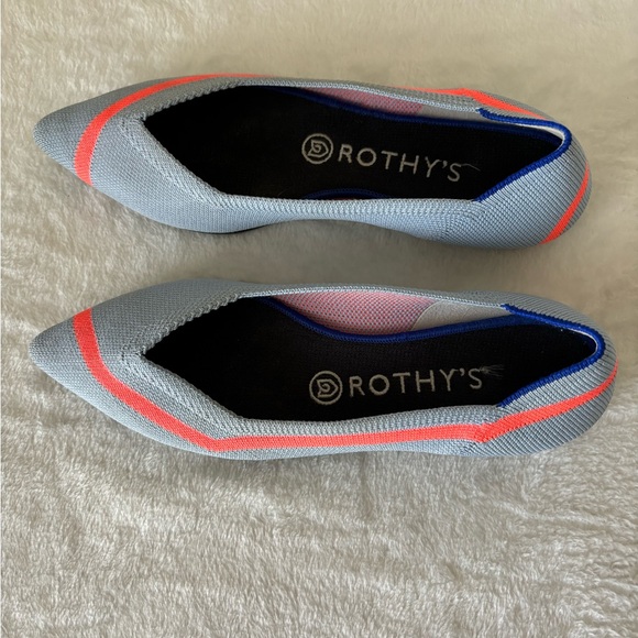 Rothy’s The Point Light Blue & Orange Line Flat Shoe, Unicorn ! Rare! Size W8 - Picture 7 of 12